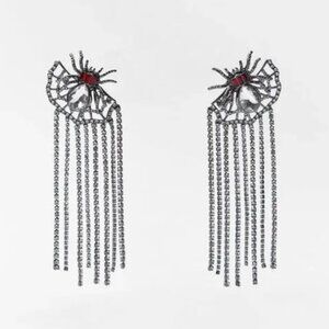 NWT ZARA SPIDER RHINESTONE EARRINGS ANTHRACITE GREY